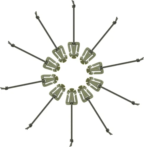 Vista 10 de FRTKK Paquete de 10 soportes tácticos para equipo con clip Molle Web Dominator con cuerdas elásticas para mochilas tácticas, bolsas Molle