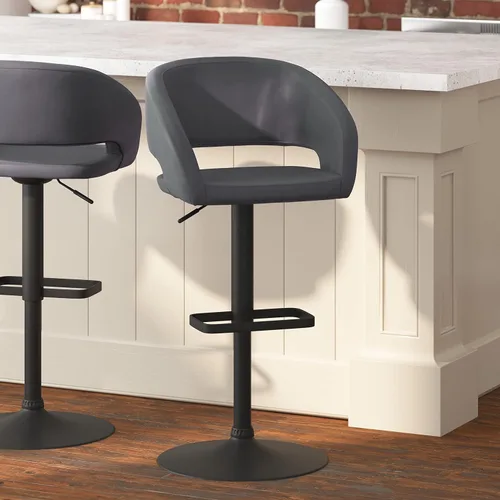 Vista 13 de Taylor & Logan Jenna Taburete giratorio ajustable 360 con base negra en vinilo negro