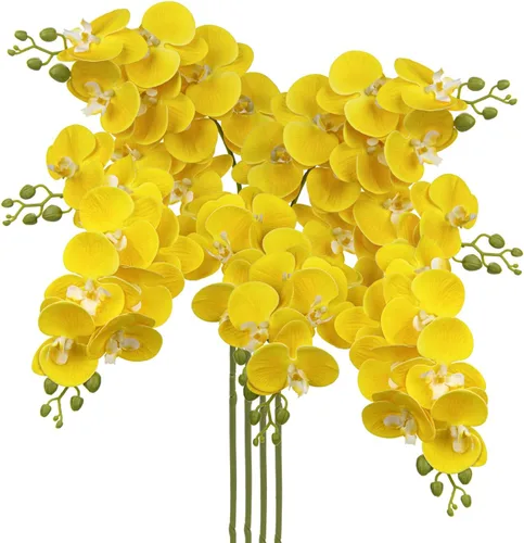 Vista 10 de Orquídeas azules de 30 pulgadas, flores artificiales de tacto real Phalaenopsis en aerosol, tallos de orquídeas artificiales falsas, arreglo alto