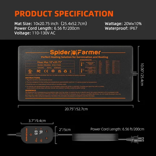 Vista 8 de Spider Farmer - Alfombrilla térmica de 10 x 20.75 pulgadas con termostato integrado