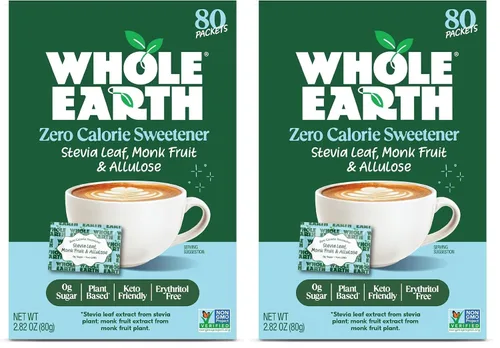 Vista 10 de Whole Earth Stevia & Monk Fruit con paquetes edulcorantes de alulosa, 40 unidades, cero calorías, apto para dieta cetogénica