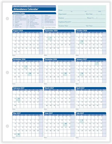 Vista 2 de ComplyRight Calendario de asistencia académica 2025-2026, paquete de 50