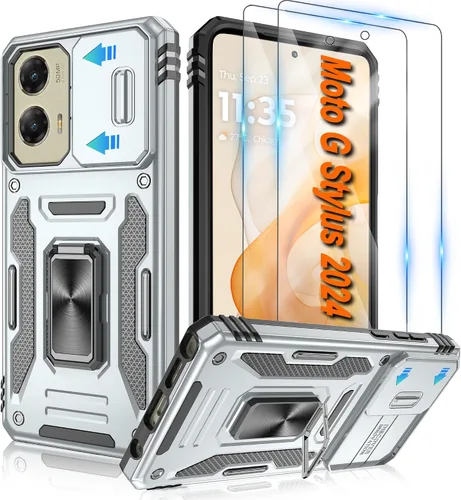 Vista 58 de Atump Funda para Motorola Moto G Play 2024 (4G) con [paquete de 2] protector de pantalla HD y cubierta para cámara deslizante, soporte de anillo