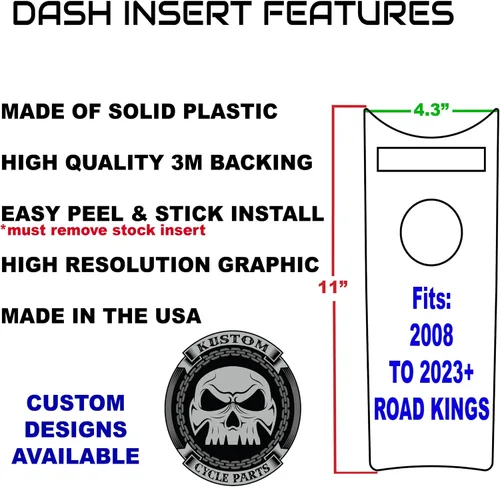 Vista 3 de Inserto de consola de tablero de plástico con calavera ahumada. Compatible con Harley Davidson Road King Dash 2008-2023+