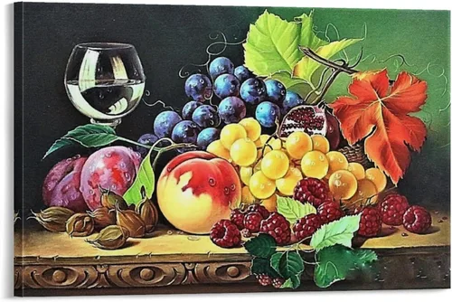 Vista 9 de Arte de pared vintage con imágenes de vino, obras de arte de vino y frutas, pintura al óleo sobre lienzo para comedor, lienzo, impresiones