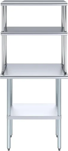 Vista 3 de Mesa de trabajo de acero inoxidable resistente aprobada por la NSF con estante inferior ajustable para cocinas, cuartos de servicio, almacenamiento