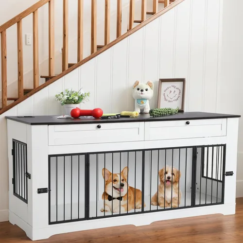 Vista 10 de Muebles de Jaula Grande para Perros - Jaula Decorativa Resistente para Perros de Interiores, Mesa Auxiliar de Jaula de Perro de Madera con Estación
