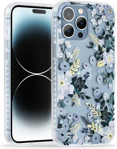 Vista 17 de SCORPIFY Funda para iPhone 14 Pro Max con diseño iridiscente de mariposa azul, bonita funda transparente para mujeres y niñas