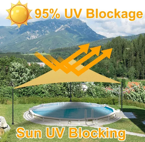 Vista 3 de Toldo triangular de 5 x 5 x 5 pies, toldo de tela con bloqueo UV para patio al aire libre y jardín, 185 GSM, 95% de bloqueo UV, resistente, Amarillo