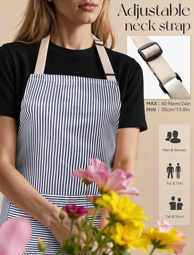 Vista 5 de Cardkiss Paquete de 2 Delantales de Cocina, Delantales Suaves para Mujeres y Hombres con 2 Bolsillos, Delantal de Chef con Correa Ajustable