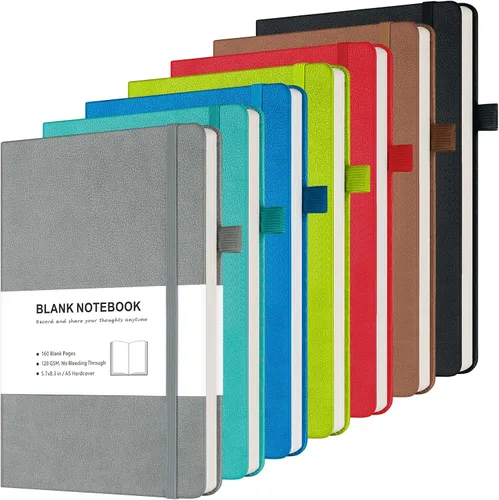 Vista 7 de Cuaderno de diario punteado, paquete de 7 de cuero con cuadrícula de puntos para mujeres y hombres, cuadernos a granel para estudiantes, oficina