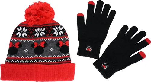 Vista 5 de Disney Adult Knit Beanie Hat and Texting Glove Set Mickey Minnie Mouse Print