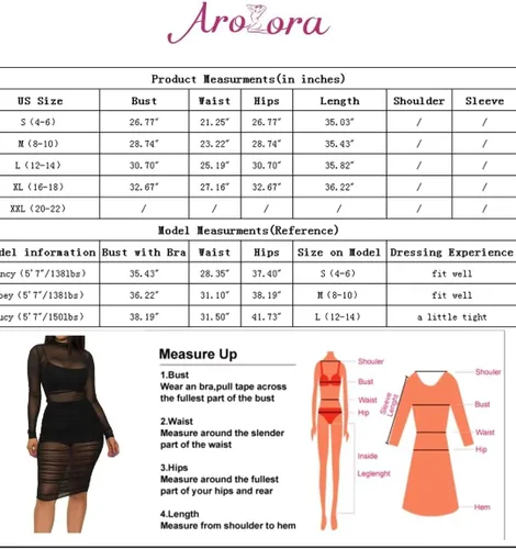 Vista 2 de Aro Lora Conjunto sexy de 3 piezas para mujer, de malla transparente, manga larga, mini vestido y camisola