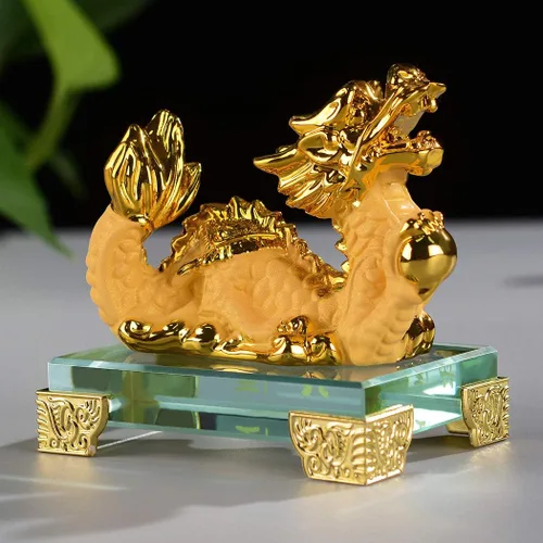 Vista 7 de BRASSTAR Estatua de dragón del zodiaco chino de resina dorada, Feng Shui, decoración de mesa, decoración de mesa, colección de regalo, PTZY104FBA