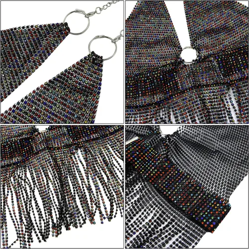 Vista 7 de Camiseta corta sin espalda con diamantes de imitación brillantes para mujer, sexy, halter, transparente, para salir por la noche, fiesta, club
