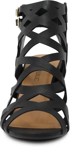 Vista 2 de Marco Republic Casablanca - Sandalias de vestir para mujer con puntera abierta, tiras estilo jaula, corte láser y tacones altos gruesos