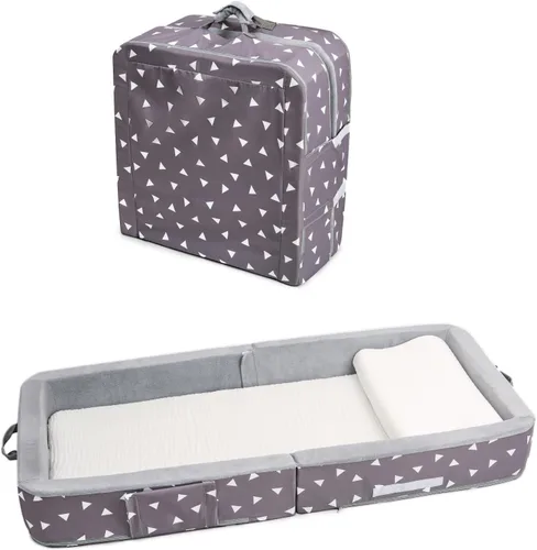 Vista 8 de Cama plegable para niños pequeños con lados, cama plegable para niños de viaje, espuma (estrella), color gris