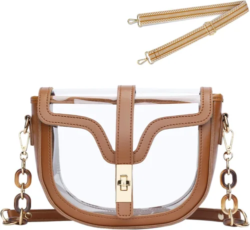 Vista 10 de KKXIU Bolso cruzado transparente para mujer, de piel vegana, aprobado para estadios, para concierto, al hombro, deportivo, bolso transparente