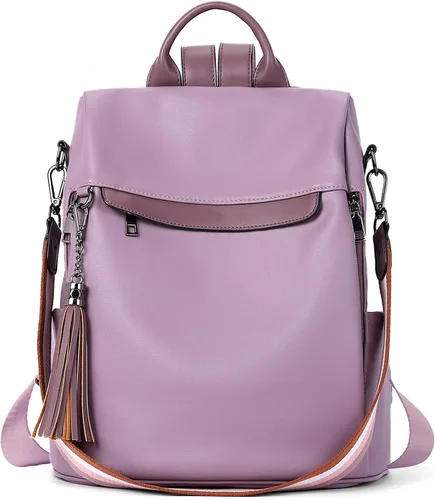 Vista 14 de Bromen - Mochila tipo bolso de mano de piel antirrobo para mujer a la moda, Beige floral, L