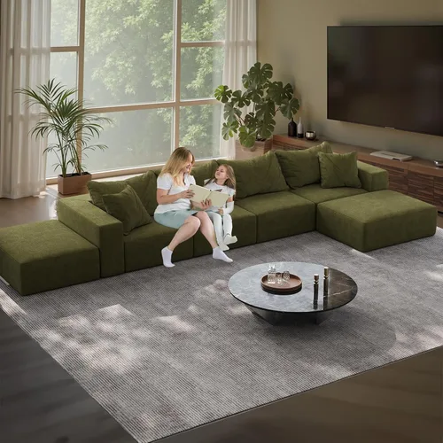Vista 12 de Sofá modular en forma de L de 170 pulgadas, sofá de chenilla Cloud con 6 almohadas, sofá personalizable sin montaje para sala de estar y dormitorio