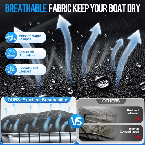 Vista 4 de Funda para barco pontón de 16 a 18 pies, 1200D resistente al agua, cubierta remolcable para pontón barcos de hasta 8 pies de haz, 12 correas