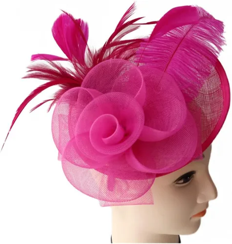 Vista 3 de SHUERIET - Tocado con diseño de flores, velo de malla, plumas en una diadema y clip para fiesta de té para niñas y mujeres