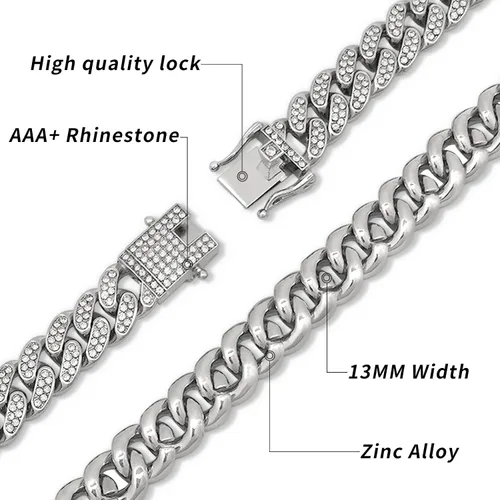 Vista 3 de ICEDATA Cadena de eslabones cubanos Hip Hop de 0512in de ancho AAA con diamantes de imitación de aleación de zinc para hombre Zinc cristal