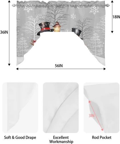 Vista 6 de Muñeco de nieve gris, cenefa de cocina, cenefa con bolsillo para barra, paneles de cortina para dormitorio, sala de estar, baño, cafetería