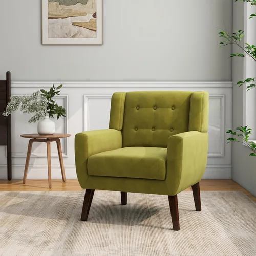 Vista 11 de Accent Chair Set of 1, Comfy Reading Armchair, Beige Linen Blend, Tufted Button Backrest, Solid Wood Frame, Upholstered Club Single Sofa Chairs