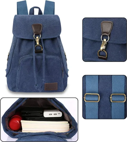 Vista 15 de Mochilas de lona a la moda, bolso casual para compras al aire libre, mochila deportiva, senderismo, viajes, bolsa multiusos, Café, Mochilas