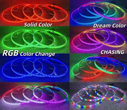 Vista 4 de Luces LED de rueda de 17.5 pulgadas, triple fila RGB + blanco + flujo de persecución de color de ensueño, Bluetooth + control remoto