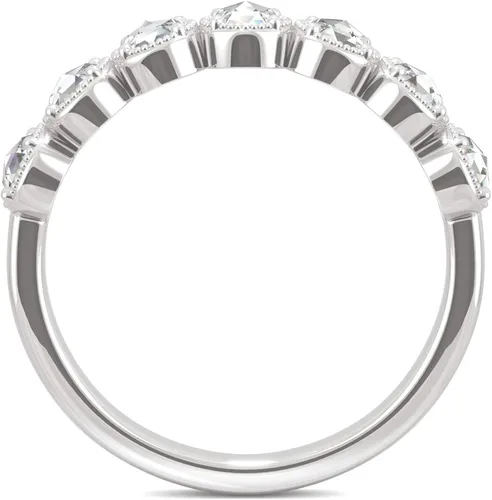 Vista 3 de Charles & Colvard Alianza de boda milgrain de corte rosa redonda de moissanita de oro blanco, 0.42cttw DEW