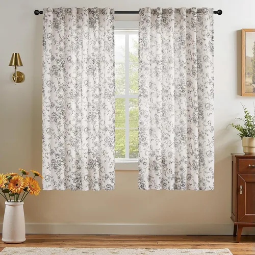 Vista 31 de Jinchan Cortinas de Mezcla de Lino con Estampado Floral para Sala de Estar, 84 Pulgadas de Largo, Cortinas con Bolsillo para Varilla y Tab Trasera