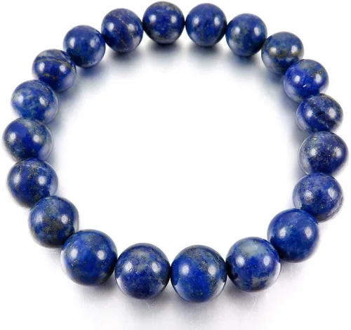 Vista 2 de Pulsera elástica de lapislázuli afgano AAA natural Pulsera de lapislázuli de 7-7.5 pulgadas de longitud, pulsera de piedras preciosas Pulsera