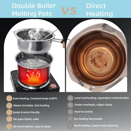 Vista 3 de Olla profesional de doble caldera de 40.6 fl oz/40.6 onzas, olla de fusión de chocolate de acero inoxidable 304 con placa caliente eléctrica de 1000