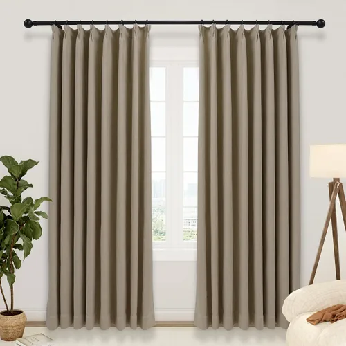 Vista 16 de LUSTROWIN Cortinas plisadas francesas de lino sintético con textura personalizada para dormitorio, cortinas opacas, cortinas de ventana para sala
