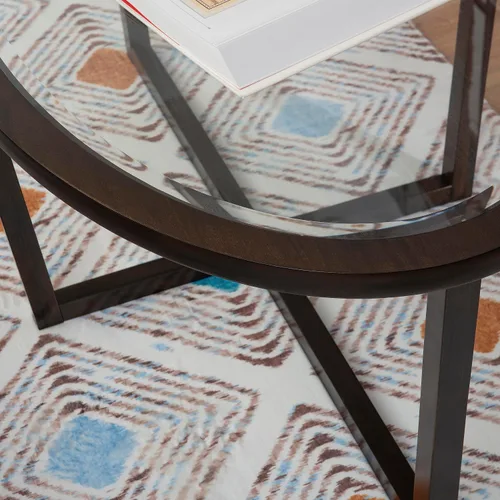 Vista 7 de Powell Marta Umber - Juego de mesa auxiliar y mesa auxiliar de madera marrón con tapa de cristal templado