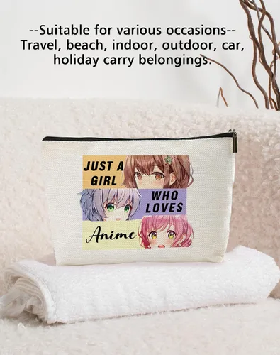 Vista 2 de Bolsa de maquillaje para fanáticos del anime, regalo para amantes del anime, Just A Gl Who Loves Anime, bolsa de cosméticos de viaje para mujeres
