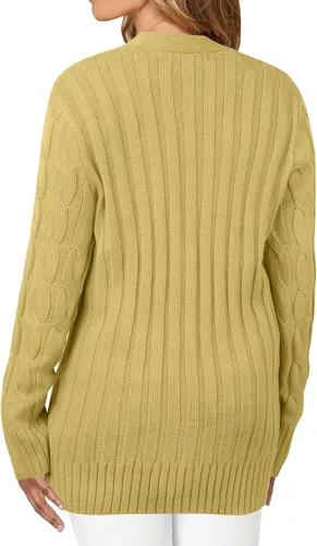 Vista 2 de MEROKEETY - Suéter de punto trenzado y manga larga para mujer, estilo cárdigan abierto al frente, con botones, para otoño, ropa de exterior holgada