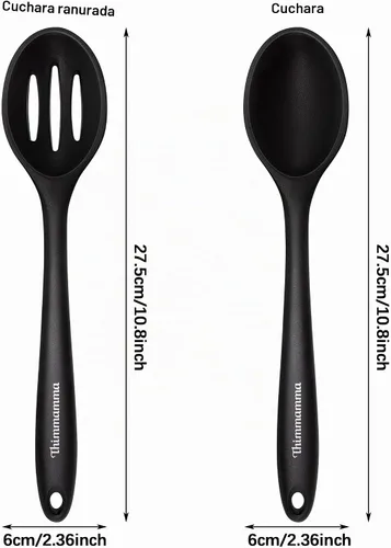 Vista 4 de Cuchara de cocina de silicona, cucharas antiadherentes de cocina para cocinar, cuchara de servir ranurada y sólida resistente al calor, cucharas