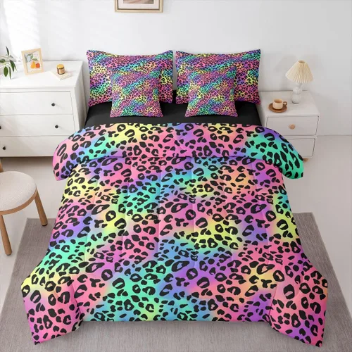 Vista 27 de Erosebridal Juego de edredón de 7 piezas con estampado de leopardo, tamaño Queen, juego de ropa de cama súper suave con estampado de guepardo, juego