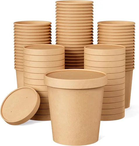 Vista 8 de 50 paquetes de envases de sopa de papel de 8 onzas con tapas, tazas de papel desechables para comida, tazas de helado, almacenamiento de alimentos