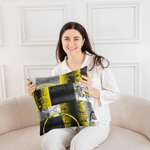 Vista 6 de Feelyou Juego de 2 fundas de almohada geométricas reversibles, color amarillo, gris, negro, geométrico, decoración del hogar, fundas de cojín