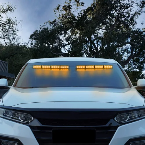 Vista 6 de ASPL 32 Luces LED para Visera 26 Patrones de Destello Parabrisas Emergencia Advertencia de Peligro Luz Estroboscópica Baliza Montaje Dividido Ámbar