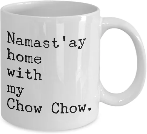 Vista 2 de Perro Chow Chow Regalos – NAMAST 'ay casa con mi Chow Chow taza de café, 11onza, Blanco