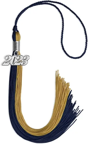 Vista 149 de Endea Graduation Borla de doble color con gota de fecha plateada (negro/oro antiguo, 2025)