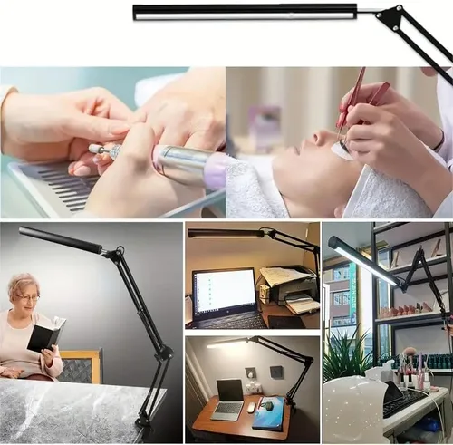 Vista 2 de Lámpara de escritorio LED con 3 modos de cuidado de los ojos, 10 brillo; lámpara flexible larga y ajustable con brazo oscilante para trabajadores