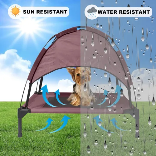Vista 5 de Cama elevada para perros de 28 pulgadas con toldo, impermeable y transpirable, cama pequeña refrescante para perros con tienda de campaña de sombra