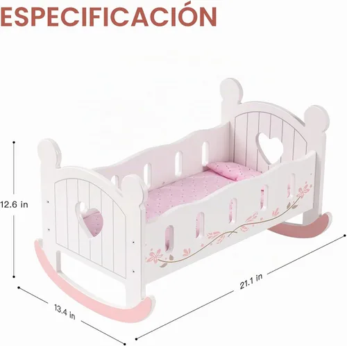 Vista 3 de ROBUD Cuna de madera para muñecas, juguetes de cama de muñeca, se adapta a accesorios de muñeca de hasta 18 pulgadas Fits 14-18 inch dolls, sturdy