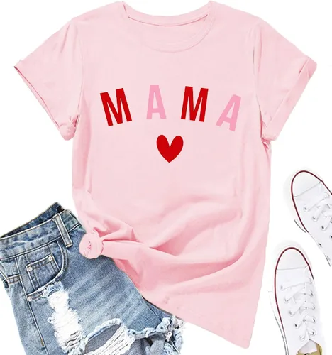Vista 4 de Mama Mini camisas Mommy and Me Outfiits Love Heart Graphic de manga corta, camisetas casuales a juego para la familia